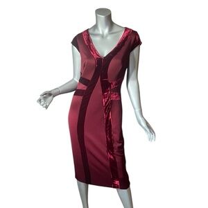 New York & Co. Women’s Medium Silky Velvet Trim Red Cap Sleeve Stretch Dress NEW